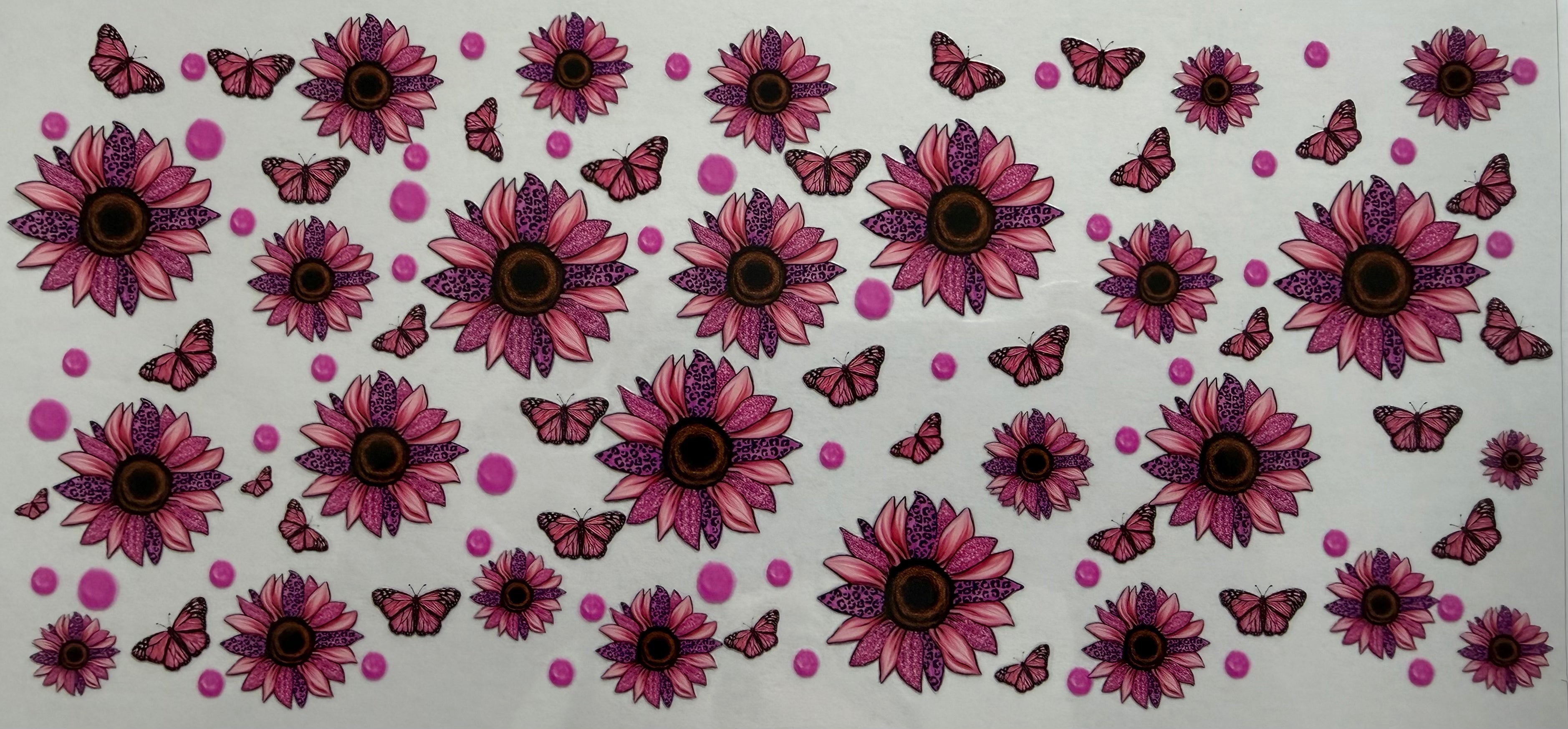 Pink and purple flowers 16oz Uv DTF Wrap