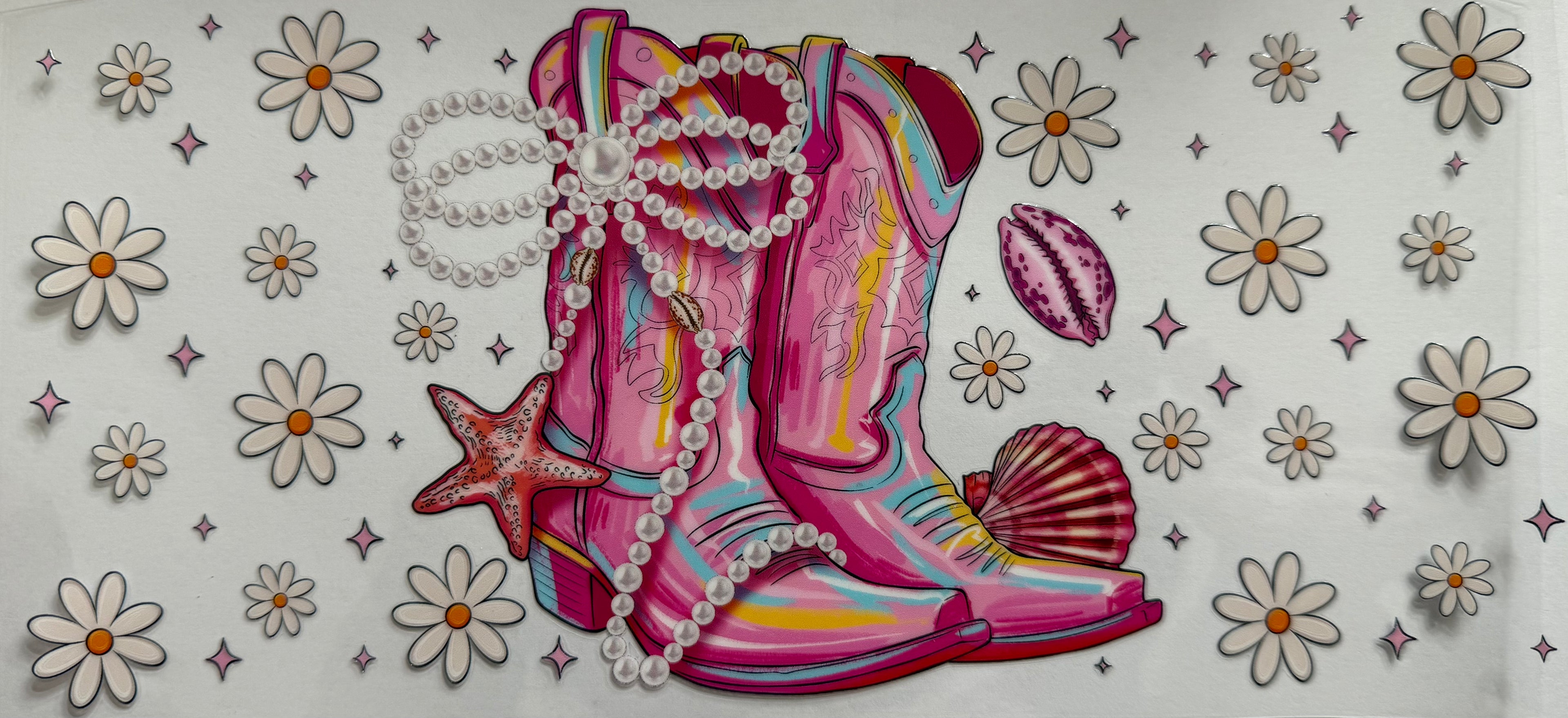 Pink country boots 16oz Uv DTF Wrap