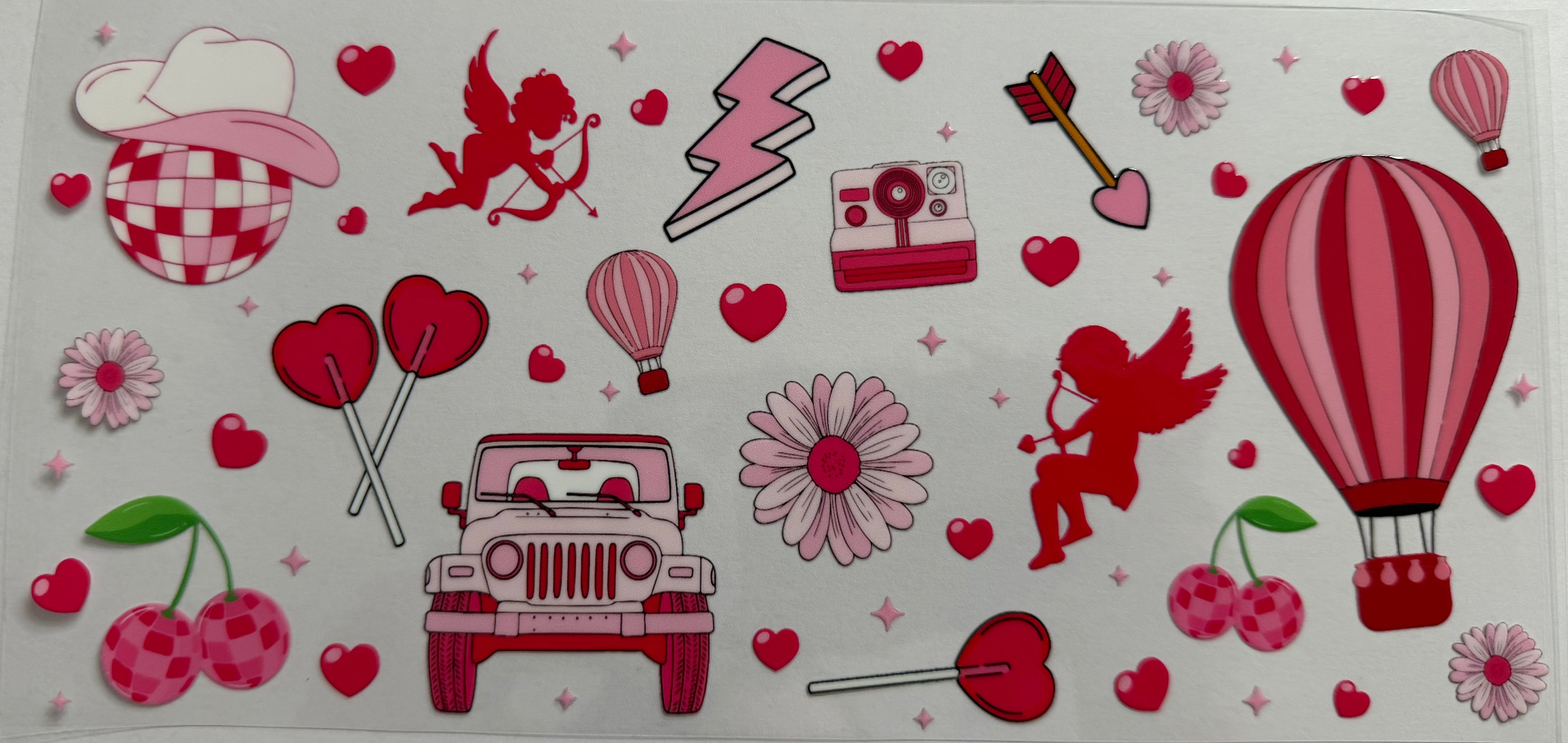 Red cute symbols 16oz Uv DTF Wrap