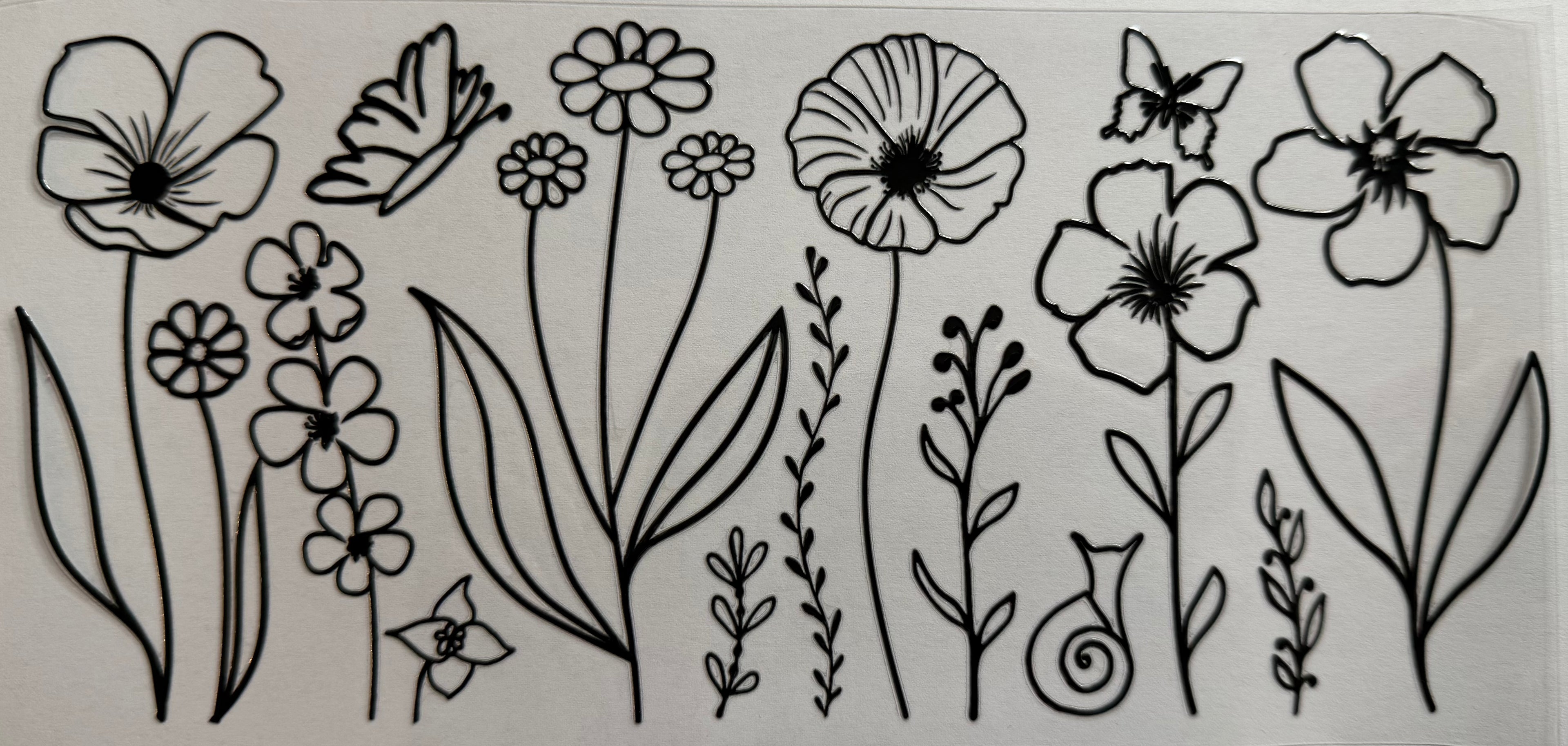 Black Flowers 16oz Uv Dtf Wraps