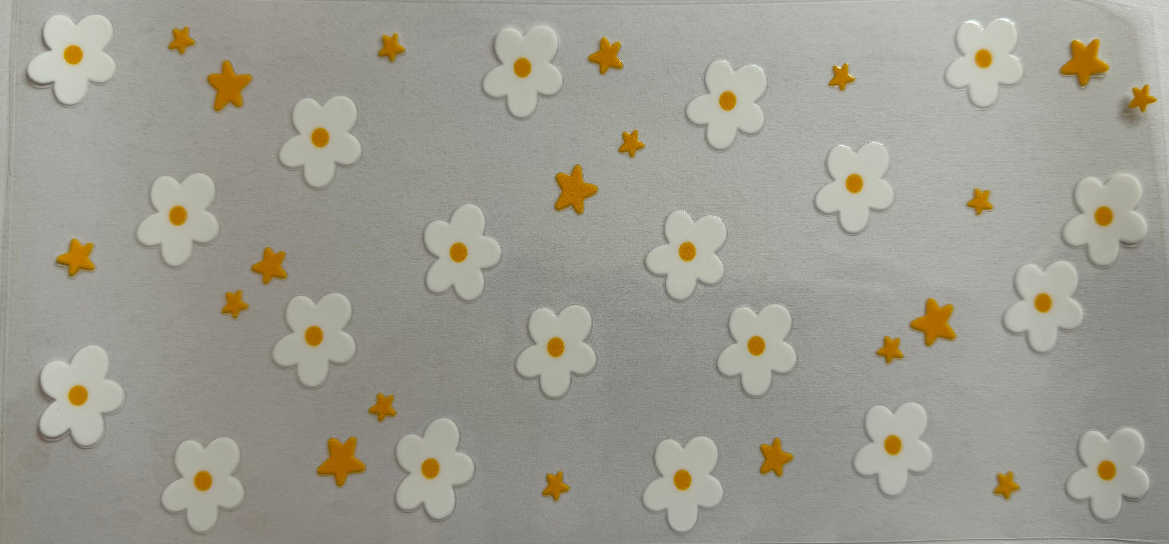 White Flowers & Stars 16oz Uv Dtf Wrap