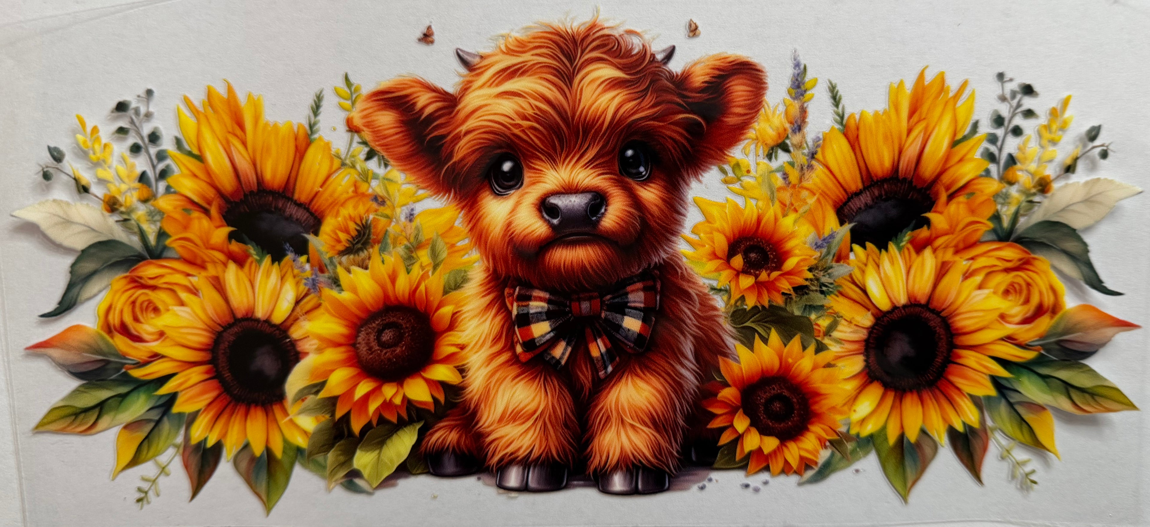 Sunflower Highland Cow 16oz Uv Dtf Wrap