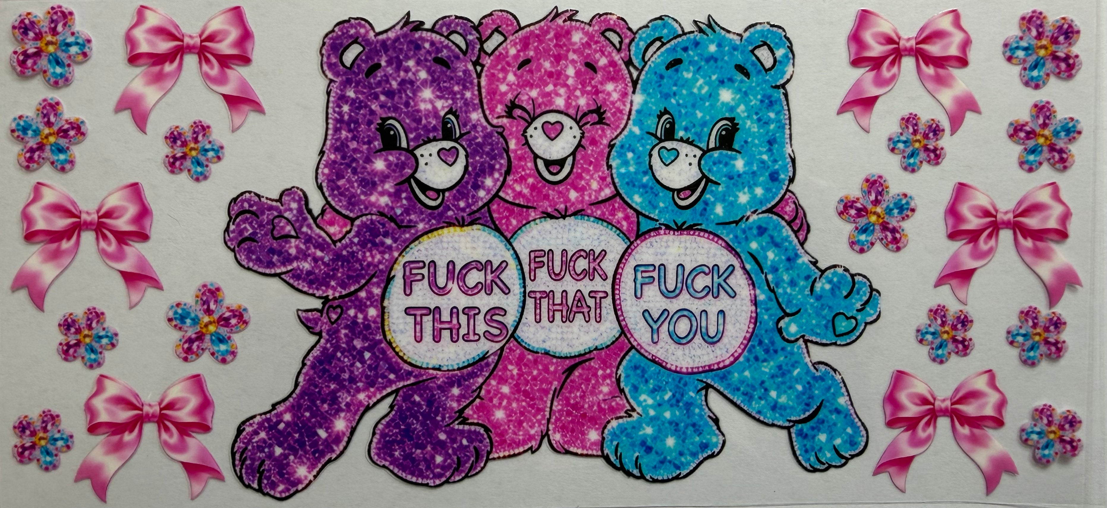 Glitter Swear Bears 16oz Uv Dtf Wrap