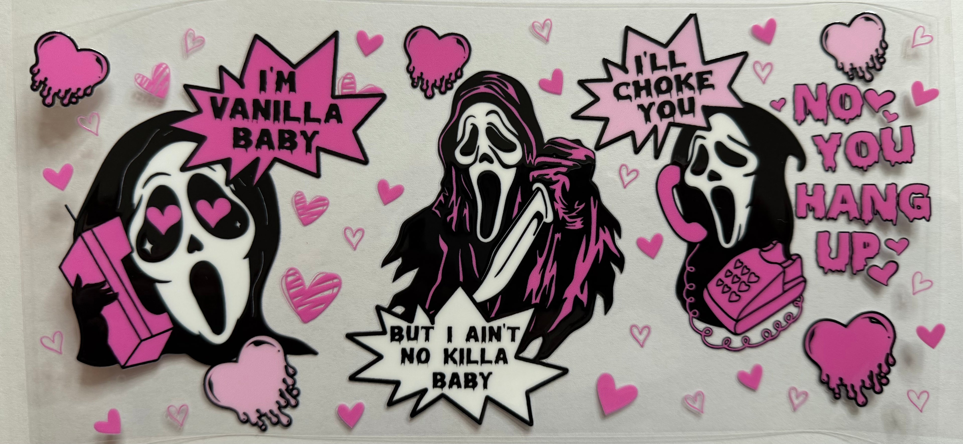 Pink Ghost Face 16oz Uv Dtf Wrap