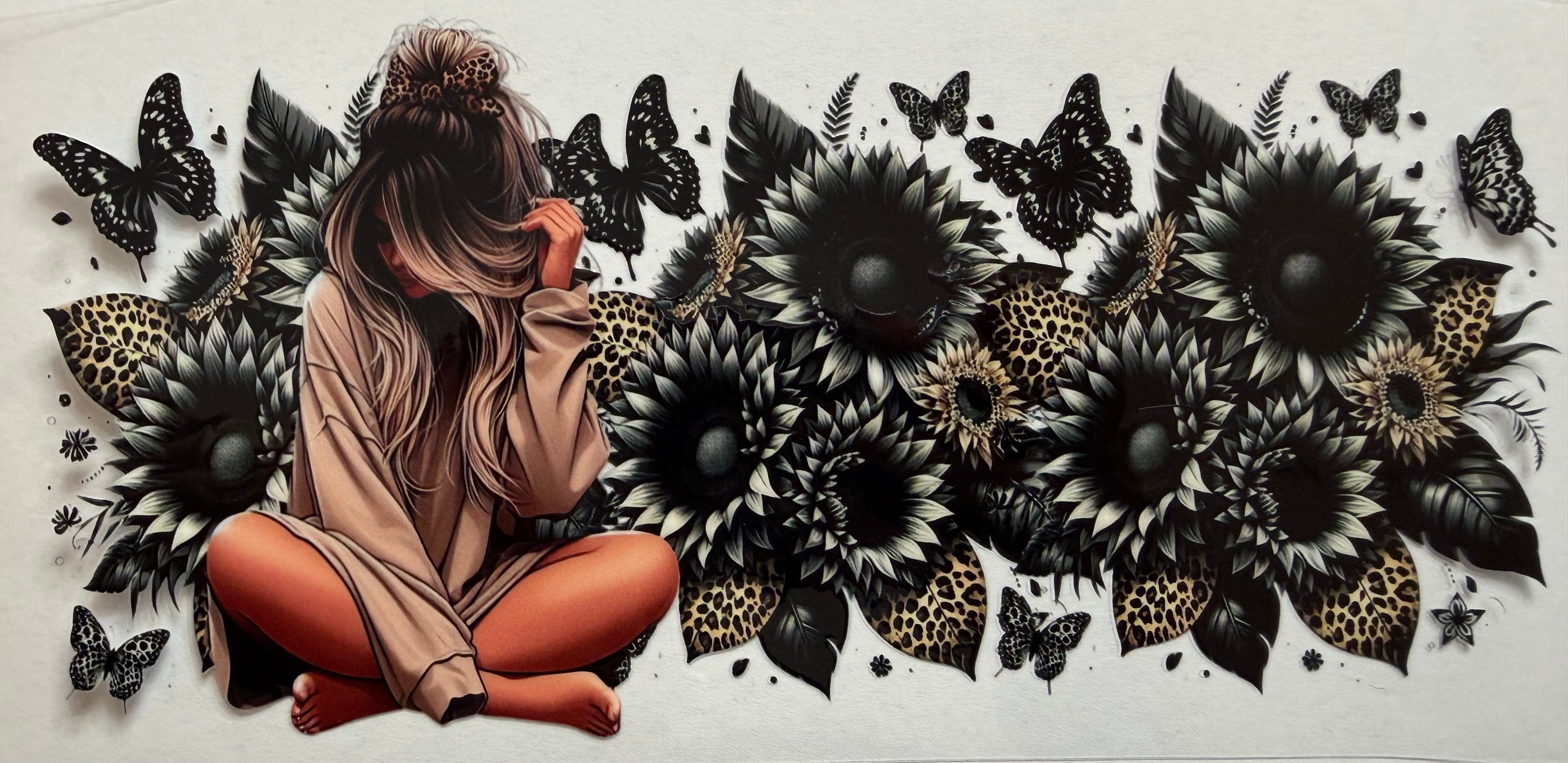 Black Flower Girl 16oz Uv Dtf Wrap