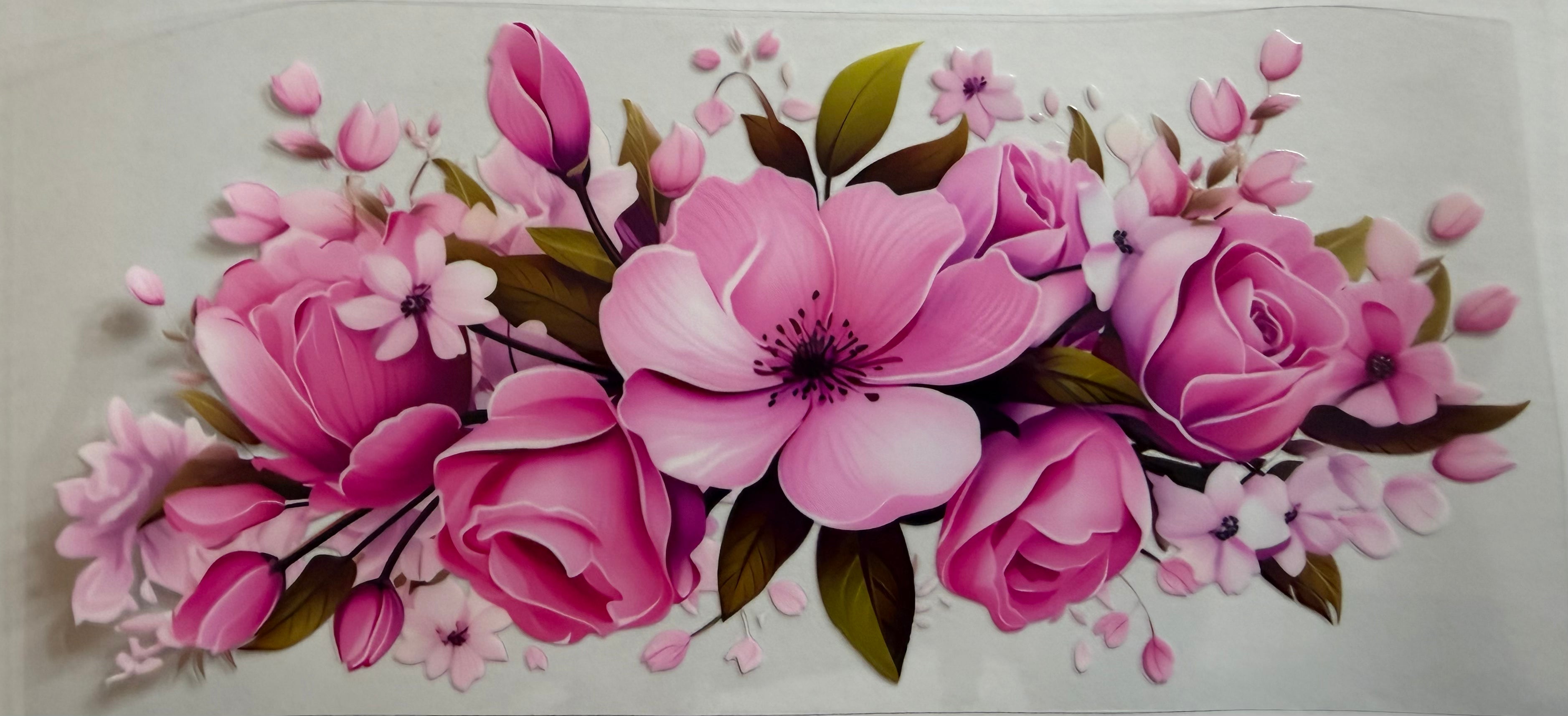 Pink Flowers 16oz Uv Dtf Wrap