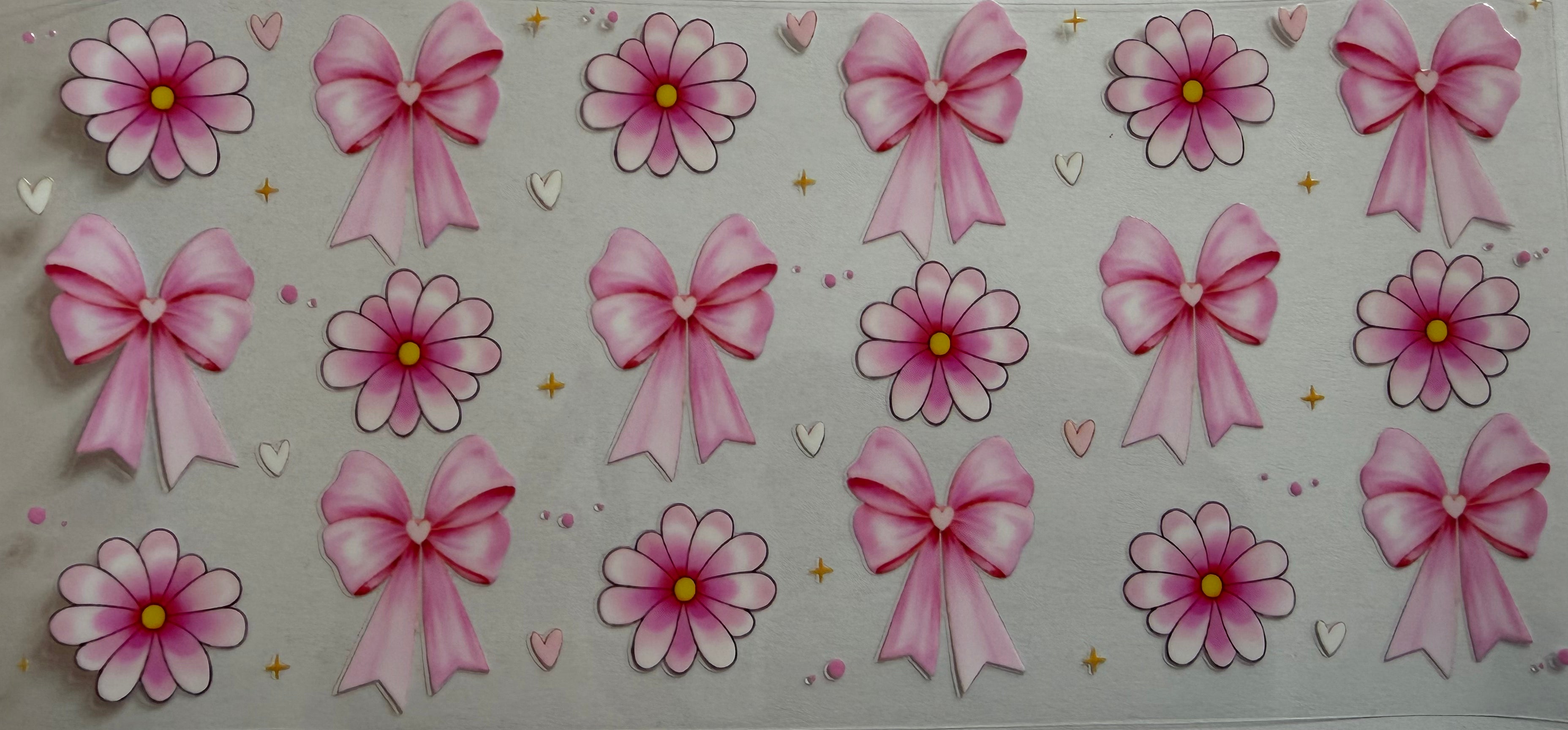 Pink Flowers & Bows 16oz Uv Dtf Wrap