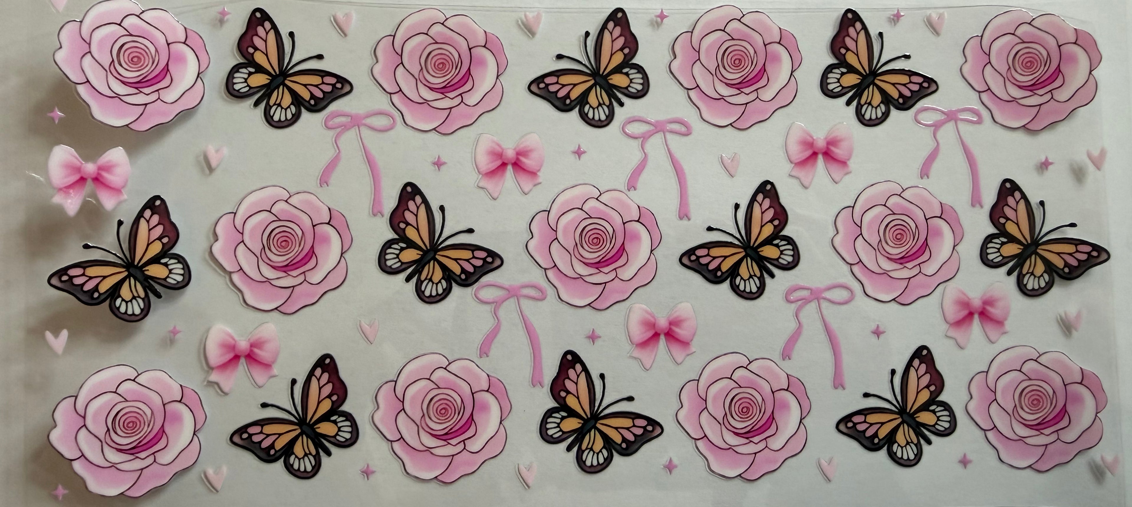 Butterflies & Pink Flowers 16oz uv Dtf Wrap