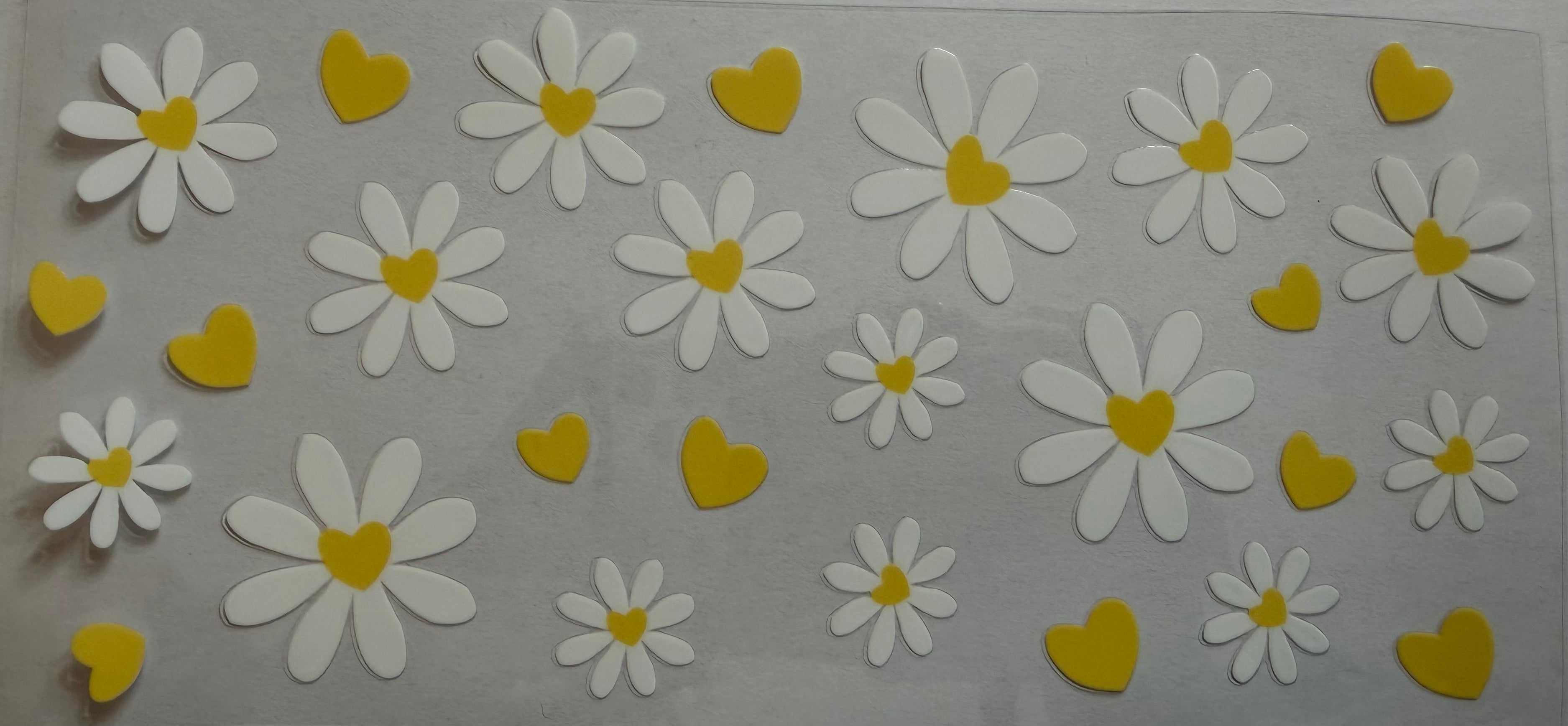White & Yellow Flowers 16oz Uv Dtf Wrap