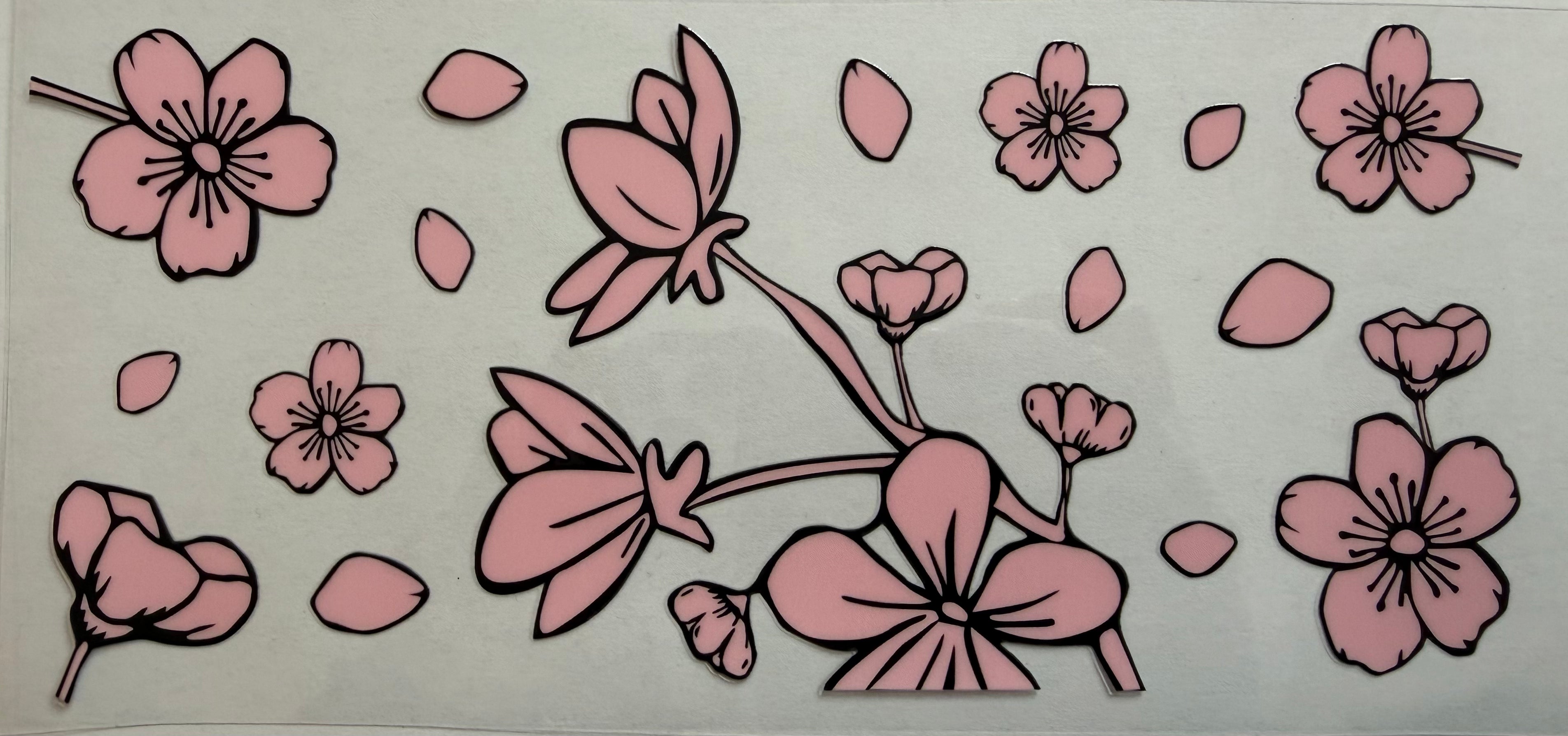 Pink Flowers 16oz Uv Dtf Wrap